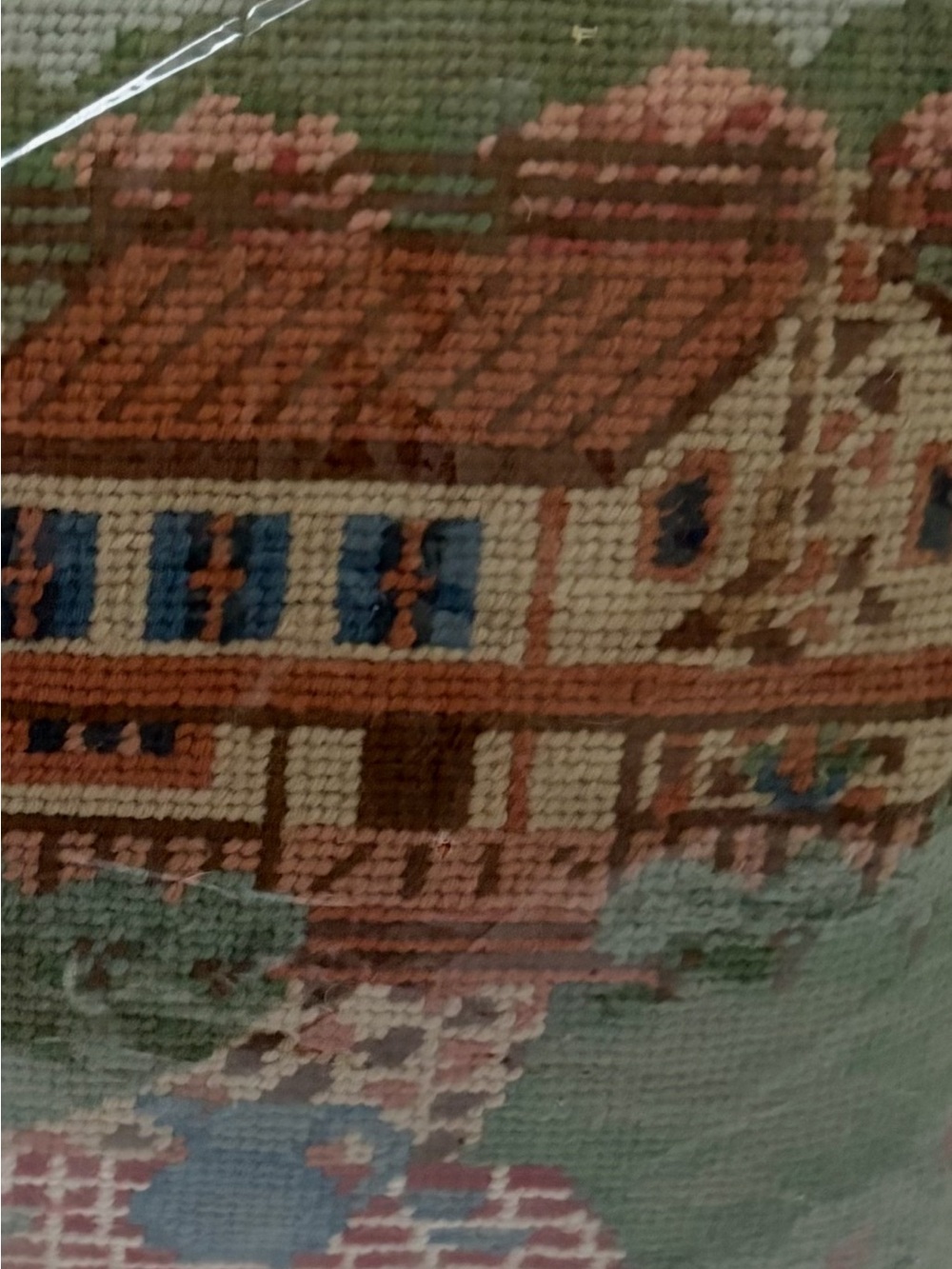 Needlepoint "Farm House Scene" Pillow with Insert. 12"x16".Velvet Zippered Back. - Picture 5 of 5